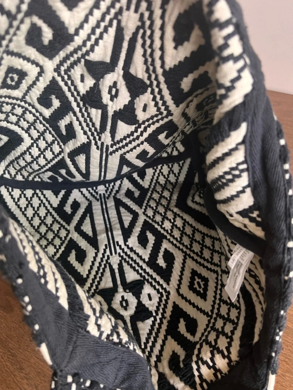 LOFT Woven Tote Black Cream Geometric Boho Shoulder Bag Large Everyday